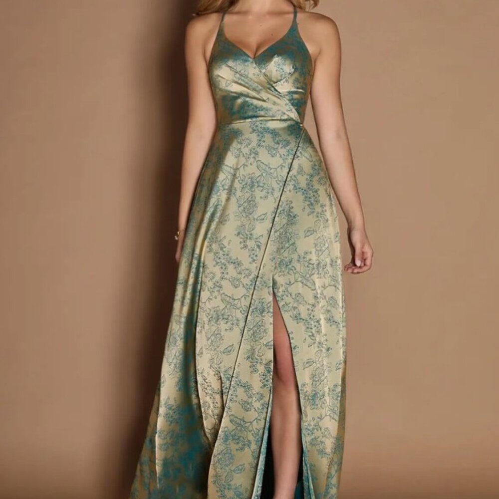 Adelin Platinum Teal Open Back Maxi Dress (NWT)